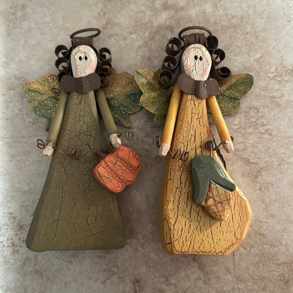 Home Fall Decor Set of 2 Wood craved dolls
